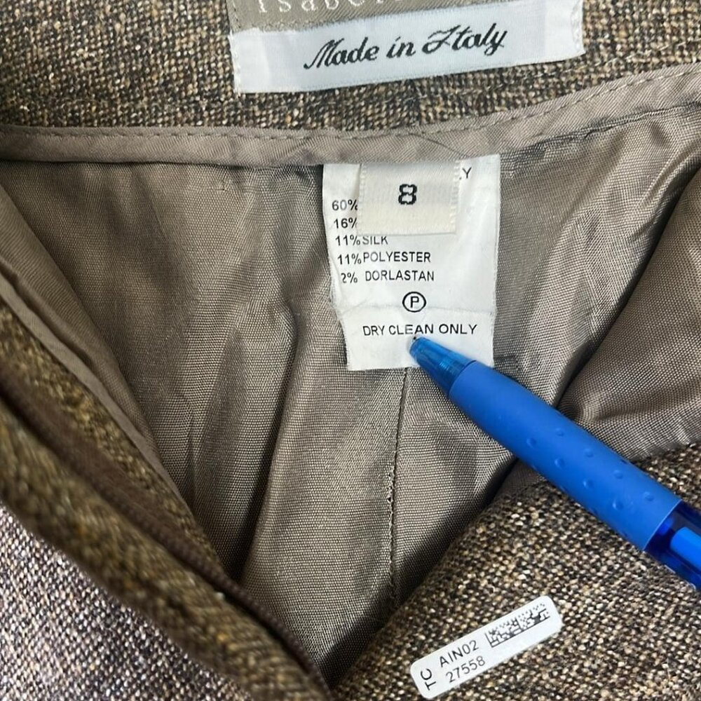 Isabella Bird Sz 8 Italian Wool Silk Blend Flat Brown Tweed Wide Leg Pants  Thes - Picture 4 of 11